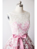 Ivory Lace Mauve Tulle V Back Knee Length Classic Bridesmaid Dress